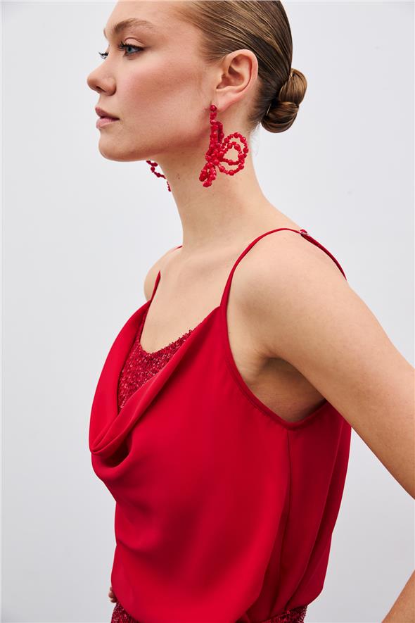 Degaje Yaka Bluz - Kırmızı