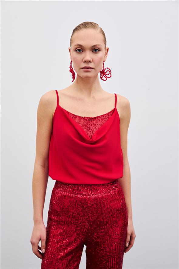 Degaje Yaka Bluz - Kırmızı