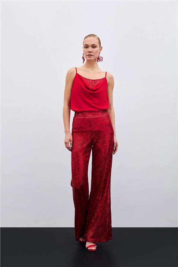 Degaje Yaka Bluz - Kırmızı