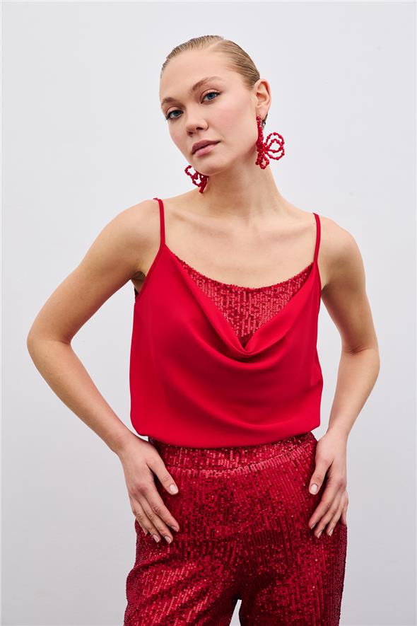 Degaje Yaka Bluz - Kırmızı