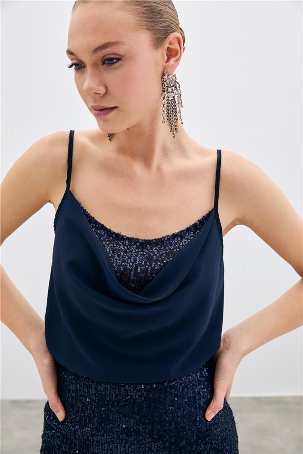 Degaje Yaka Bluz - Lacivert