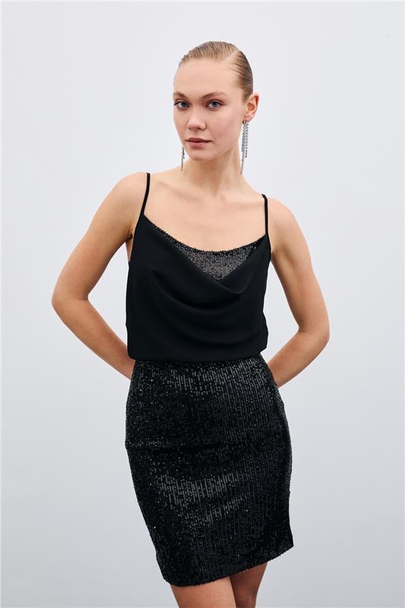 Degaje Yaka Bluz - Siyah