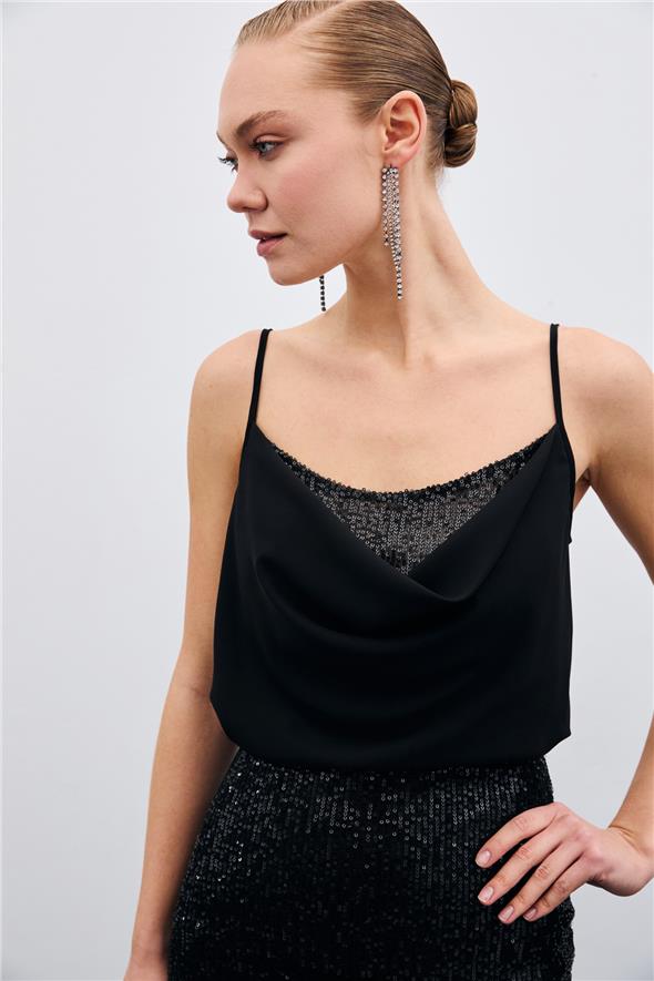 Degaje Yaka Bluz - Siyah