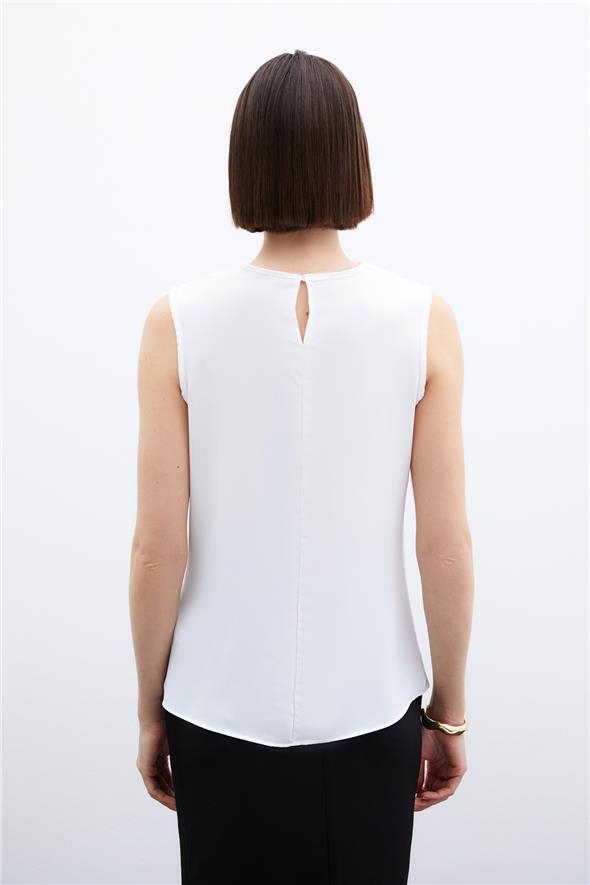 Degaje Yaka Kolsuz Bluz - Ekru