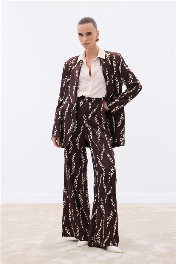 Desenli Bol Paça Pantolon - Kahve