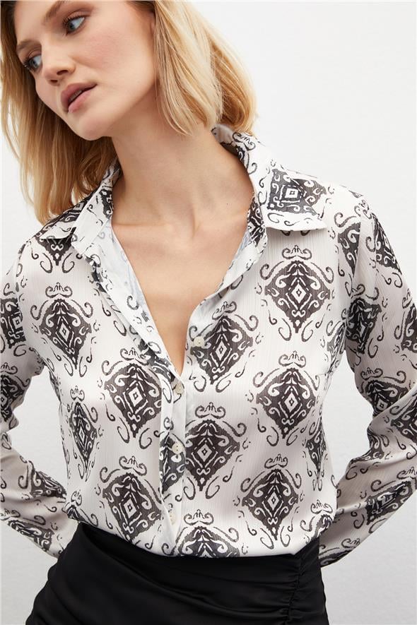 Desenli Düz Gömlek - Siyah