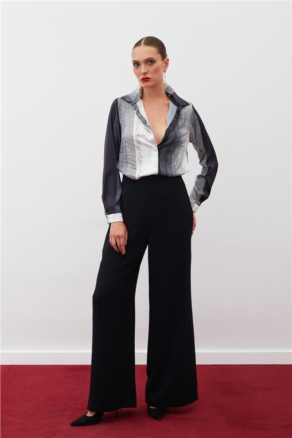 Desenli Düz Gömlek - SİYAH