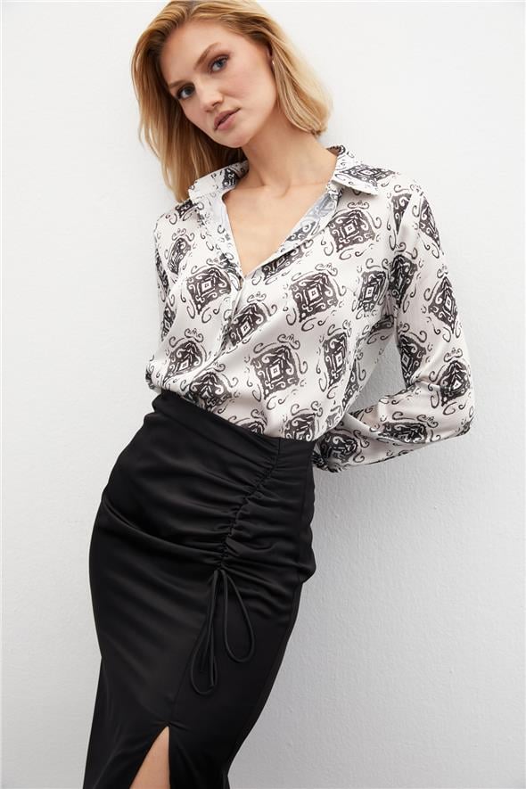 Desenli Düz Gömlek - Siyah