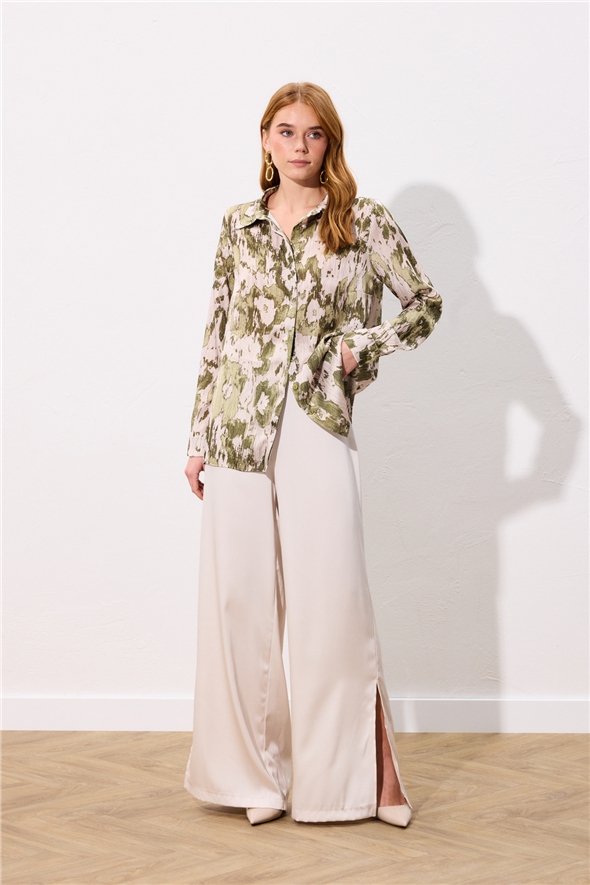 Desenli Düz Kesim Gömlek - Haki