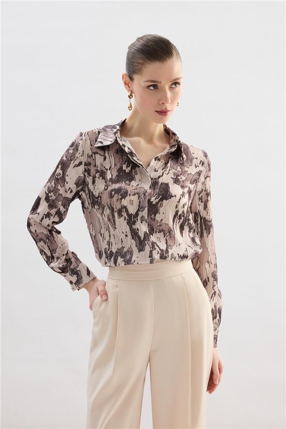 Desenli Düz Kesim Gömlek - Kahve