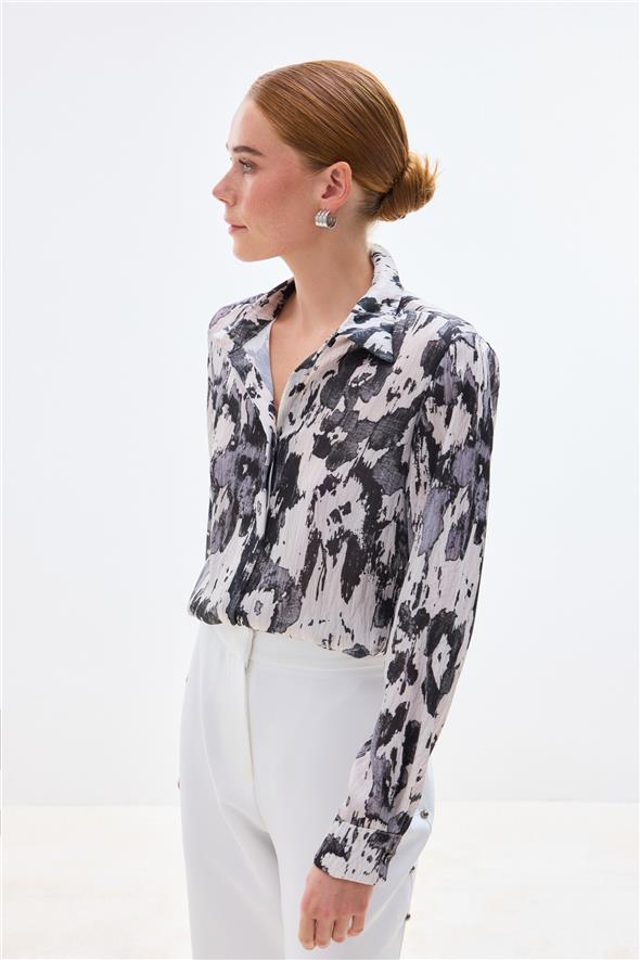 Desenli Düz Kesim Gömlek - Siyah