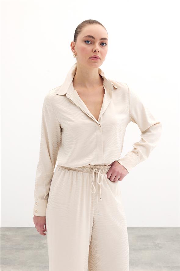 Desenli Düz Klasik Gömlek - Taş