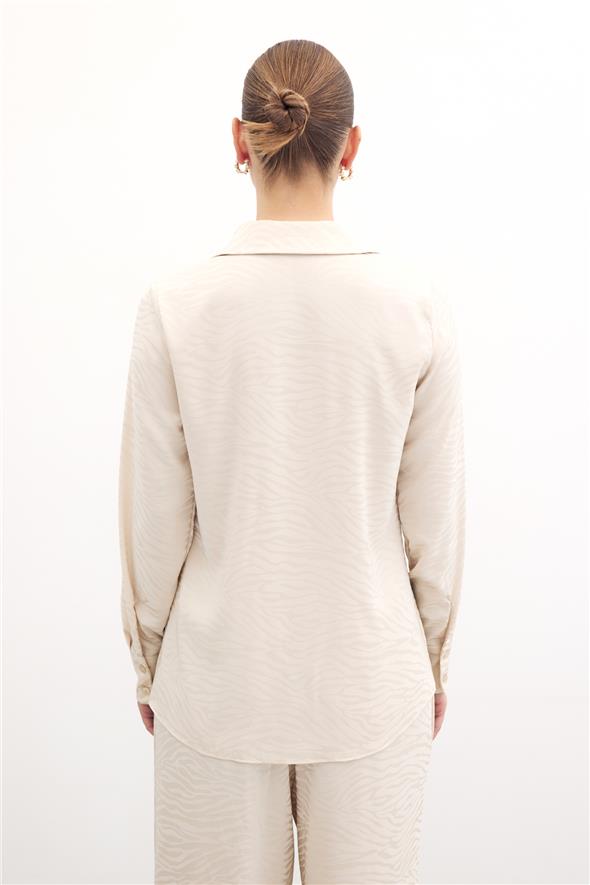 Desenli Düz Klasik Gömlek - Taş