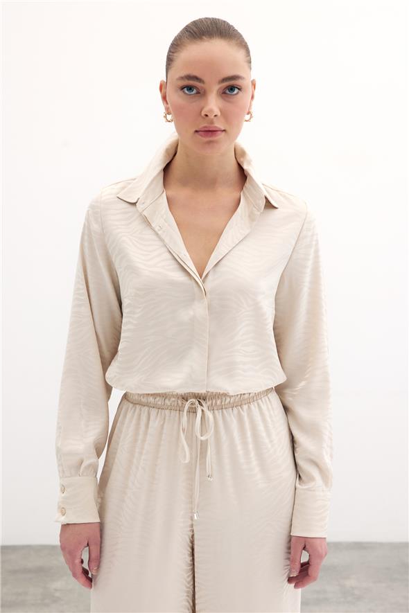 Desenli Düz Klasik Gömlek - Taş