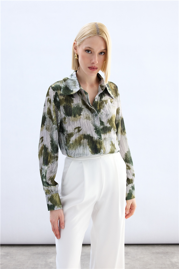 Desenli Gömlek - Haki