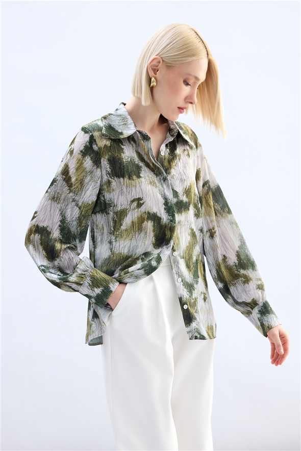 Desenli Gömlek - Haki