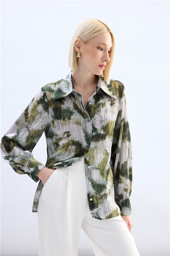 Desenli Gömlek - Haki