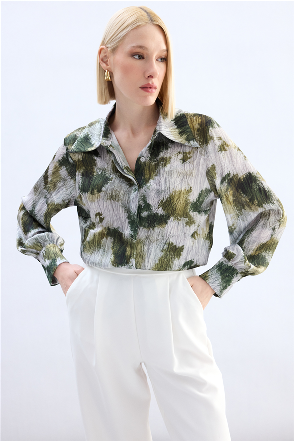 Desenli Gömlek - Haki