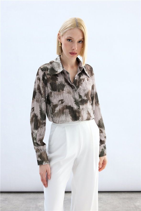 Desenli Gömlek - Kahve