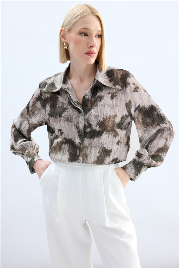 Desenli Gömlek - Kahve