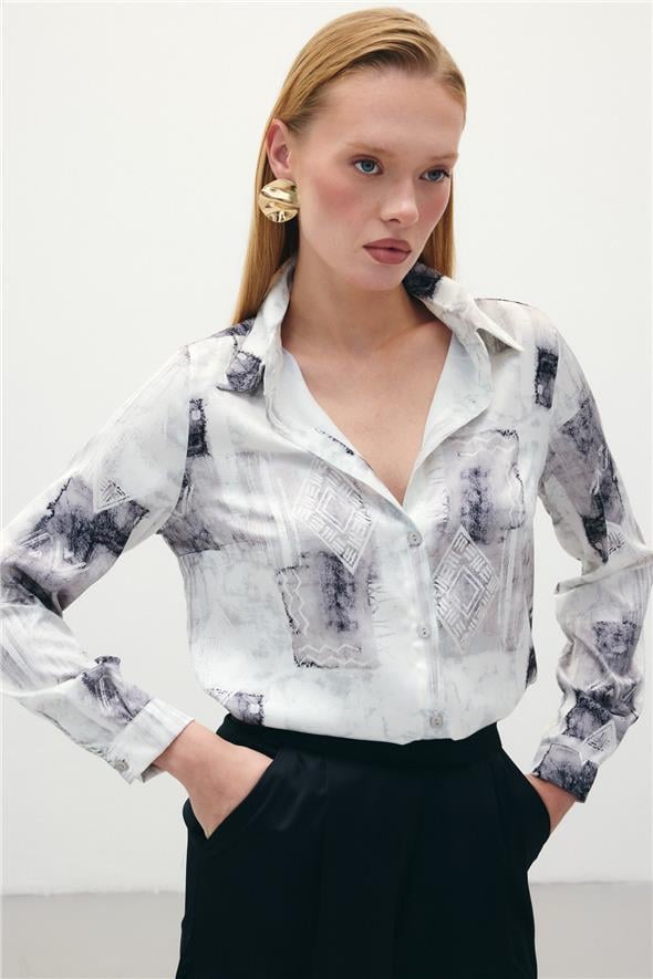 Desenli Klasik Gömlek - Bej