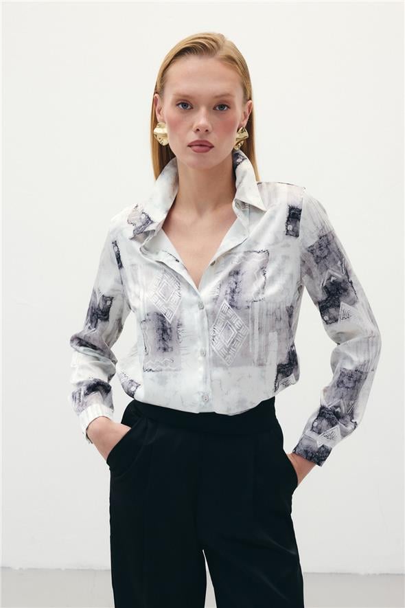 Desenli Klasik Gömlek - Bej