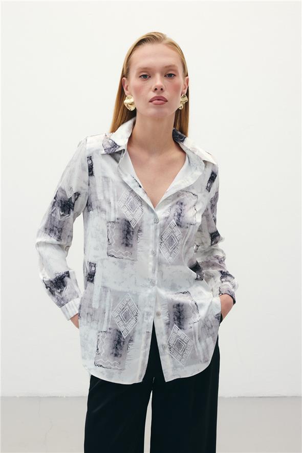 Desenli Klasik Gömlek - Bej