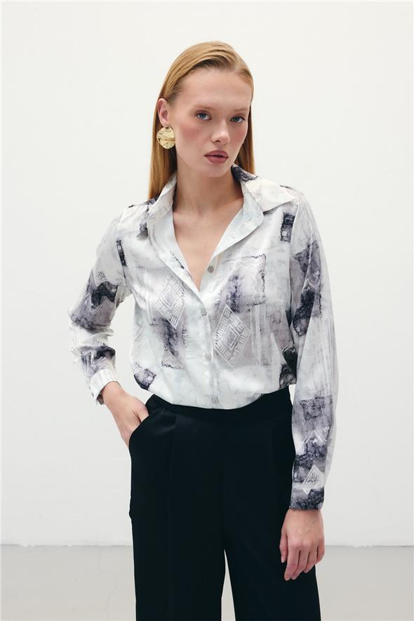 Desenli Klasik Gömlek - Bej