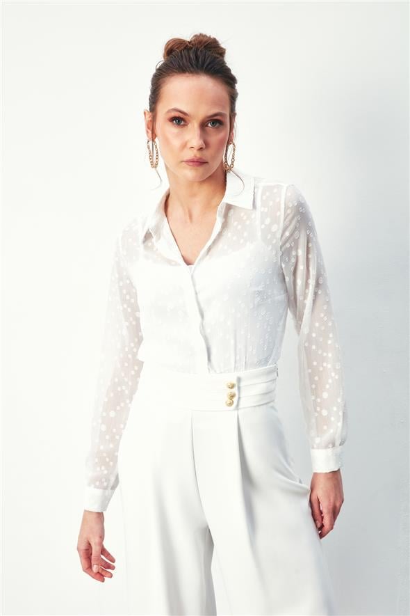 Desenli Klasik Gömlek - Ekru