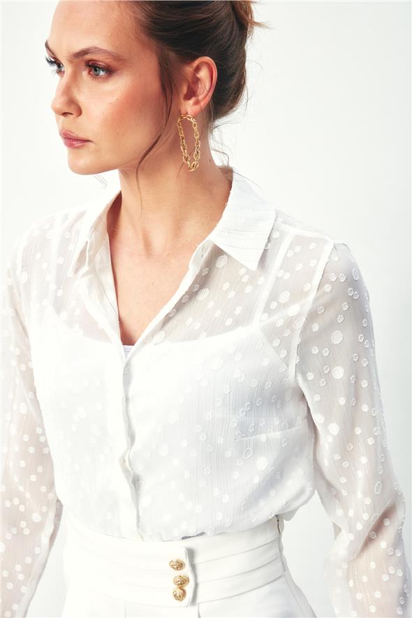 Desenli Klasik Gömlek - Ekru