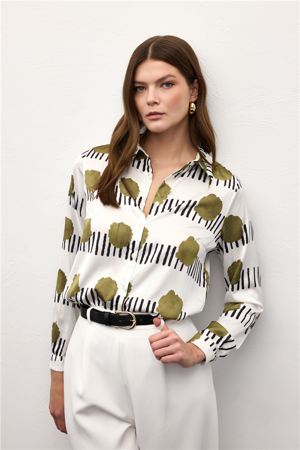 Desenli Klasik Gömlek - Haki