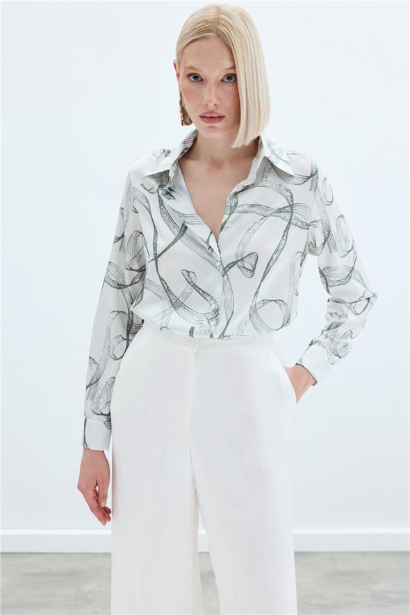 Desenli Klasik Gömlek - Haki