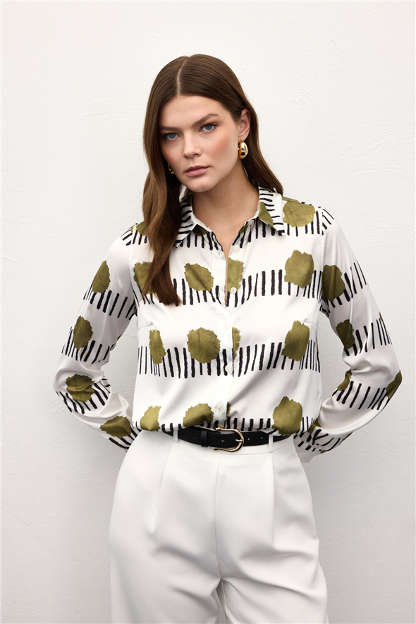 Desenli Klasik Gömlek - Haki