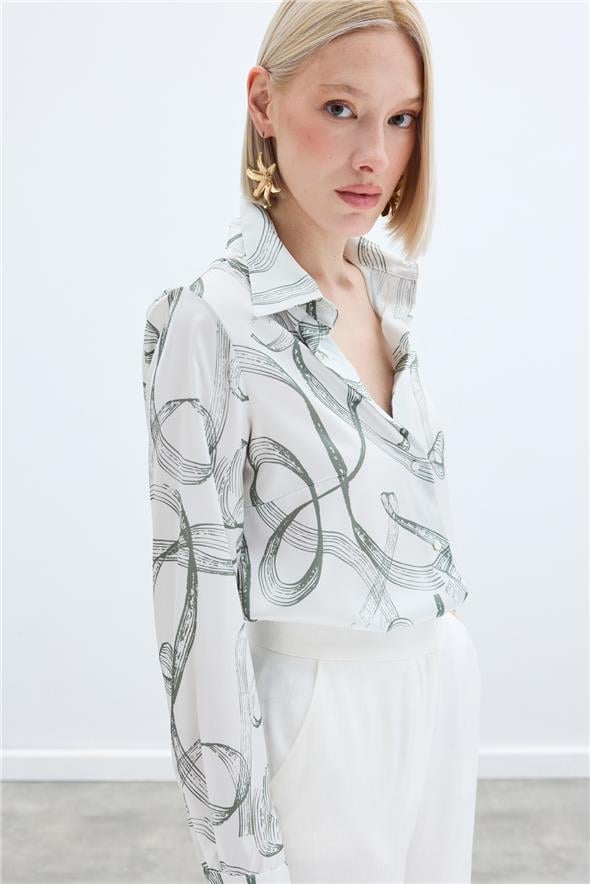 Desenli Klasik Gömlek - Haki