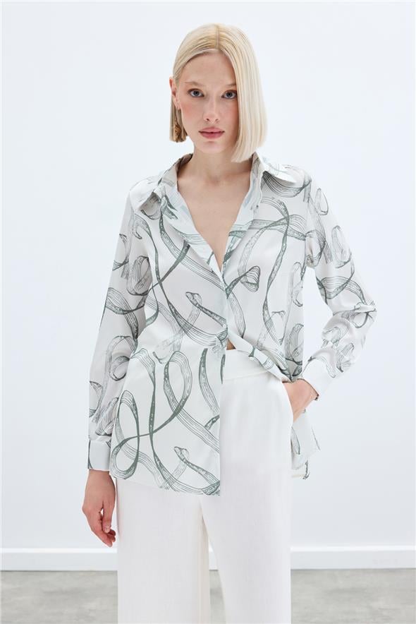 Desenli Klasik Gömlek - Haki