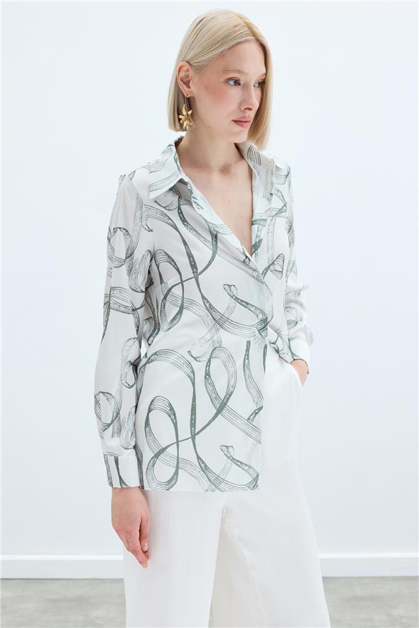 Desenli Klasik Gömlek - Haki