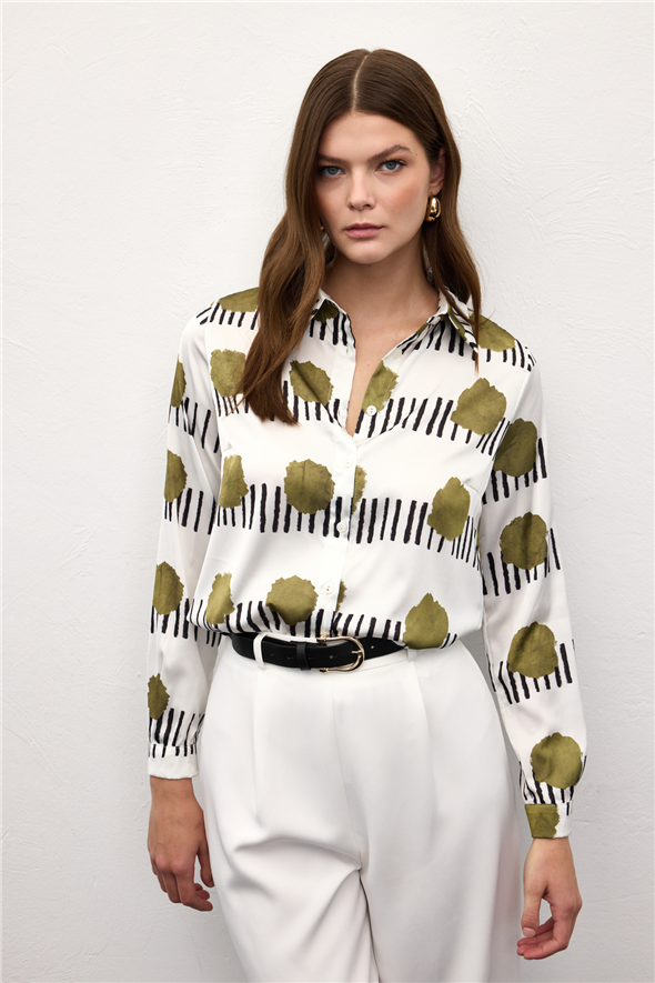 Desenli Klasik Gömlek - Haki