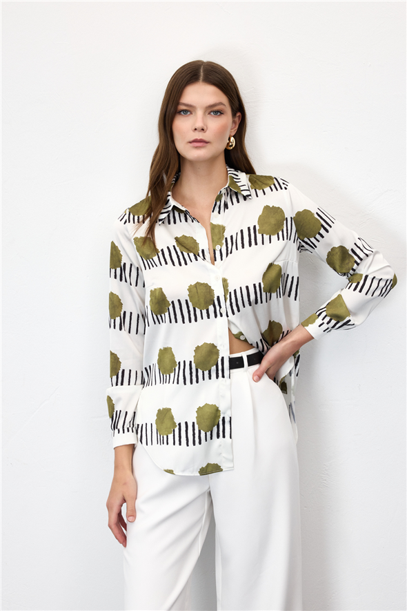 Desenli Klasik Gömlek - Haki