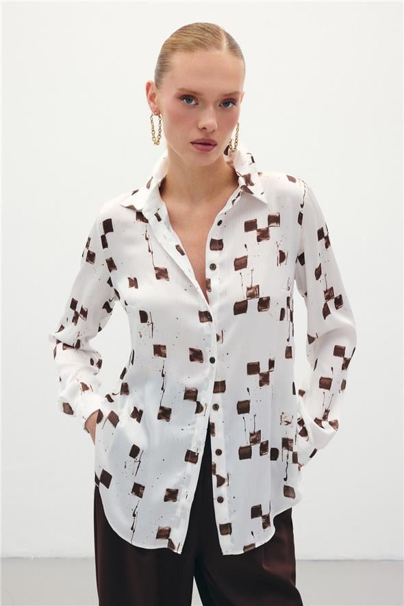Desenli Klasik Gömlek - Kahve