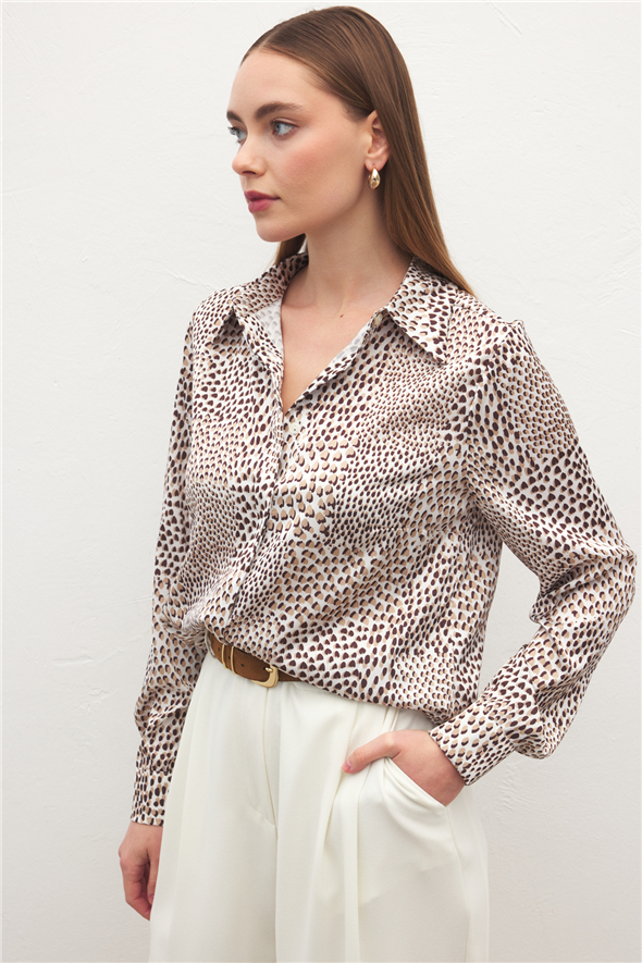 Desenli Klasik Gömlek - Kahve