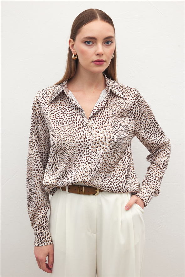 Desenli Klasik Gömlek - Kahve