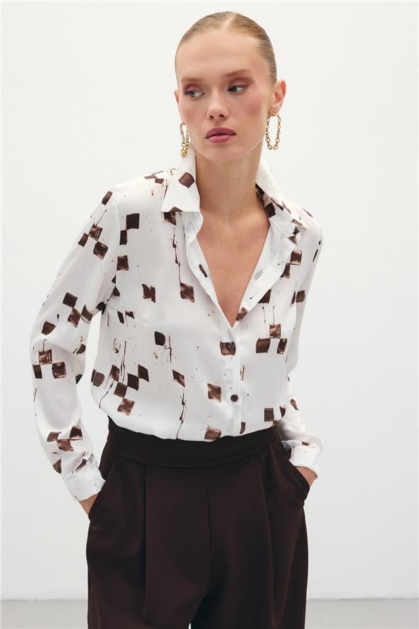 Desenli Klasik Gömlek - Kahve