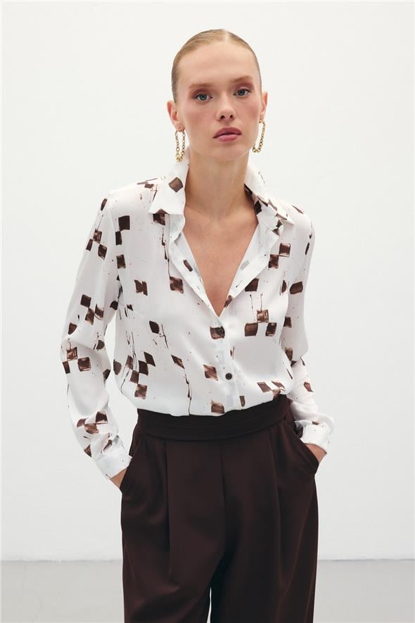 Desenli Klasik Gömlek - Kahve