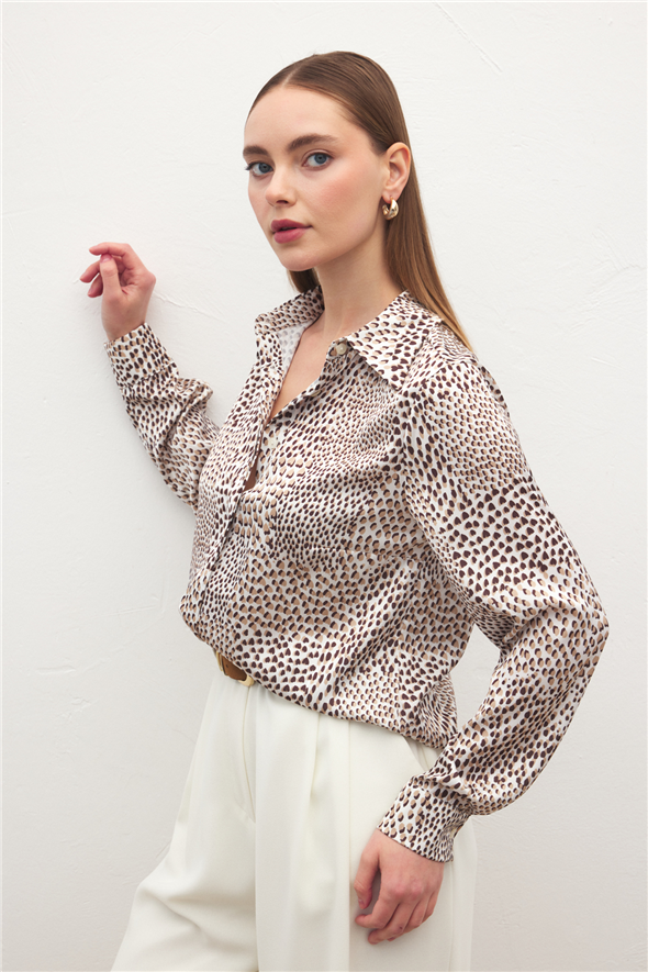 Desenli Klasik Gömlek - Kahve