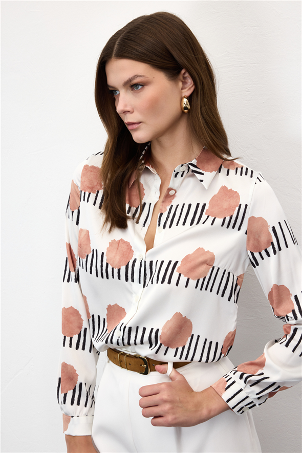 Desenli Klasik Gömlek - Mocha