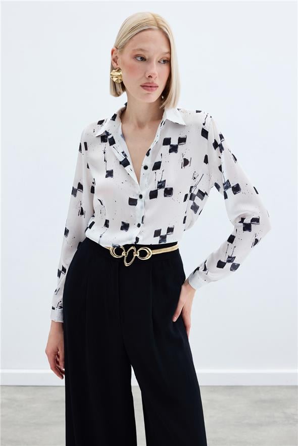 Desenli Klasik Gömlek - Siyah