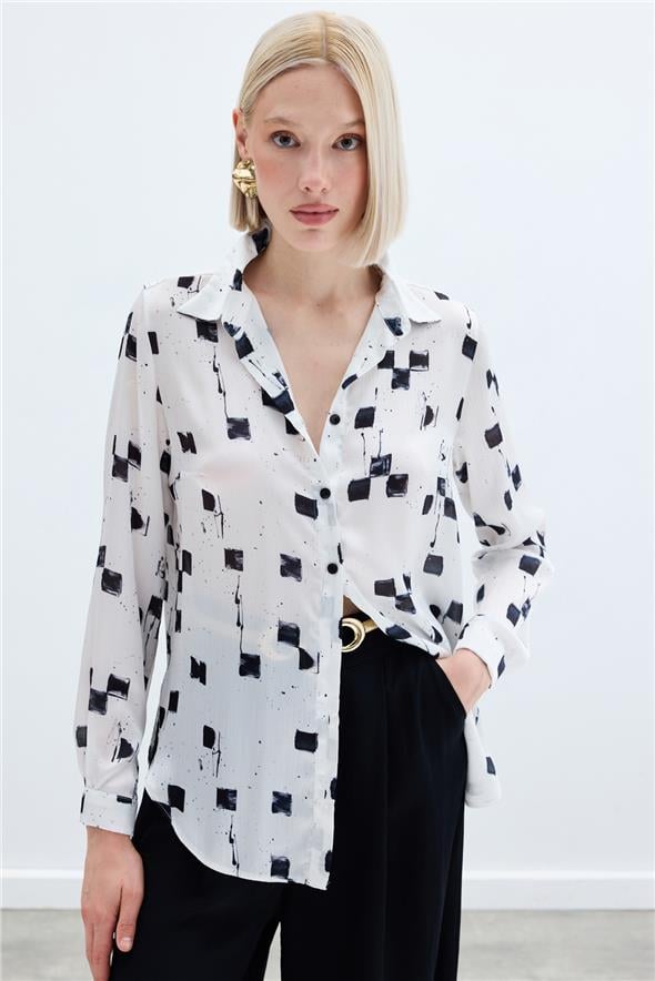 Desenli Klasik Gömlek - Siyah