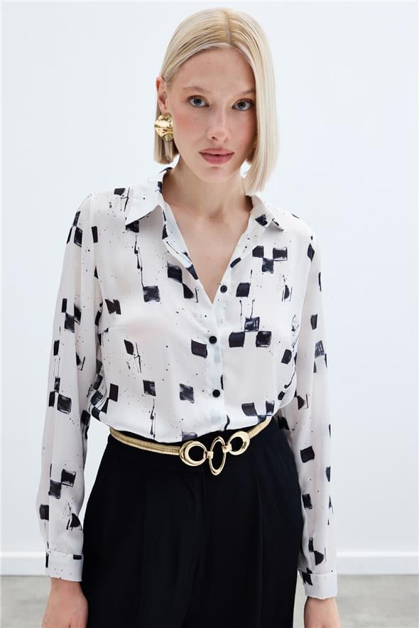 Desenli Klasik Gömlek - Siyah