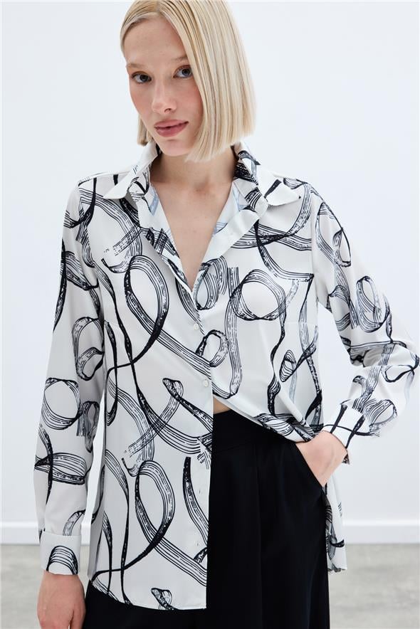 Desenli Klasik Gömlek - Siyah