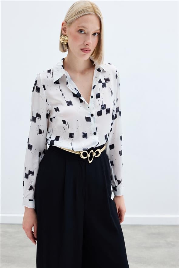 Desenli Klasik Gömlek - Siyah